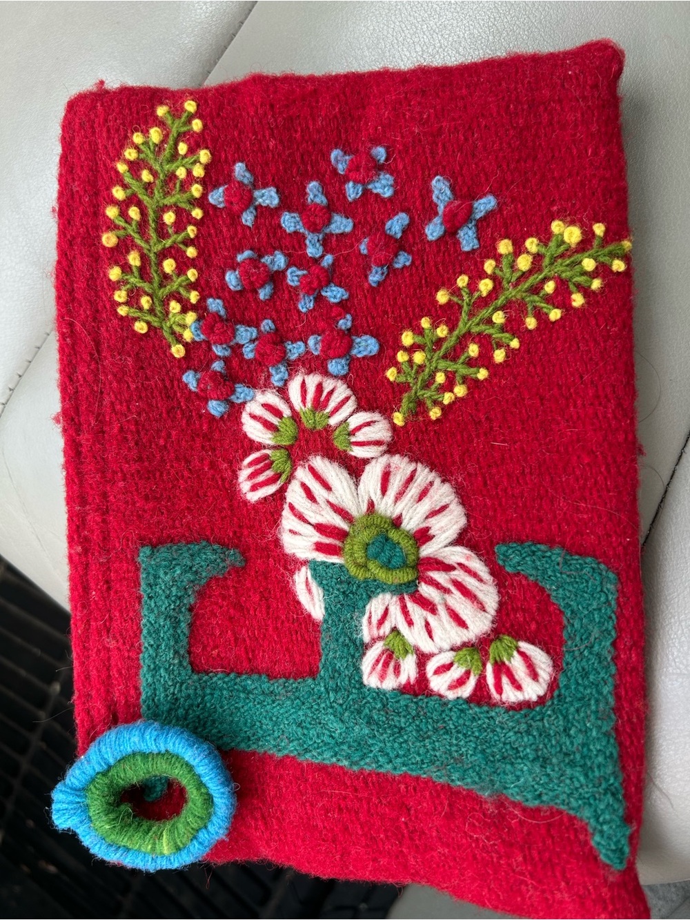 Jenny Krauss Hand-Embroidered Red Floral Cosmetic Pouch